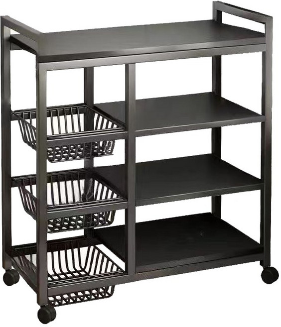 【品樂生活】四板三籃KC電器置物架KC8032-4BK/推車/廚房架/書架/玩具架/置物架/收納架/鐵架/層架, 1個, 碳鋼黑