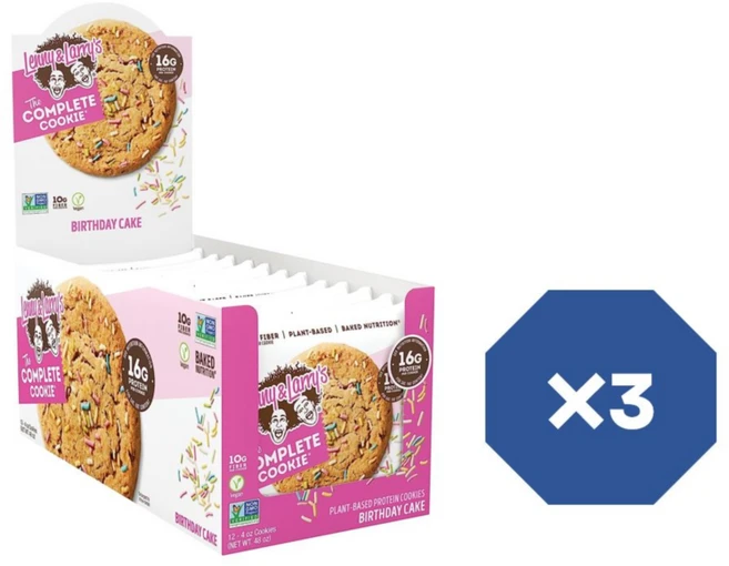 Lenny & Larrys The Complete Cookie 생일케이크 4oz 1팩에 12개입 X3 식물성 단백질 비건 쿠키, 113g, 36개 - 쿠팡