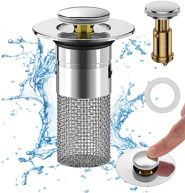 루이 프리미엄 세면대 팝업 거름망 스테인리스 스틸 필터 내장형 이중 기능, 1개