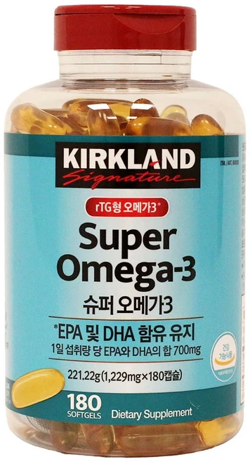 커클랜드 슈퍼 오메가3 EPA 및 DHA 함유 1229mg, 180정, 1통 - 쿠팡