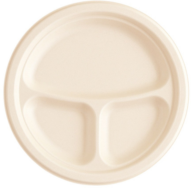 사탕수수 종이 일회용 접시 3칸 26cm, 1세트