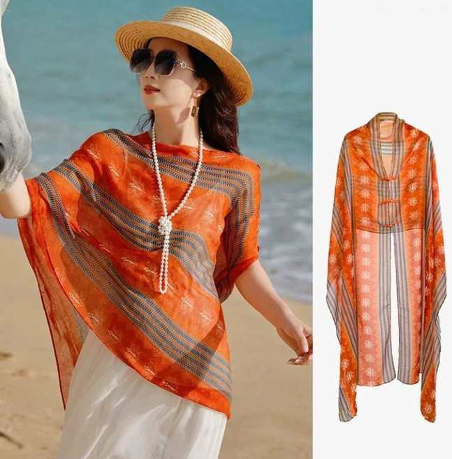 ORZQU 여성 자외선 차단 케이프 여행 비치 바캉스 스카프