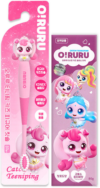프린세스 캐치티니핑 오루루 피규어칫솔 + 고불소 치약, 1세트, 2개입, 하츄핑(6기)+고불소치약