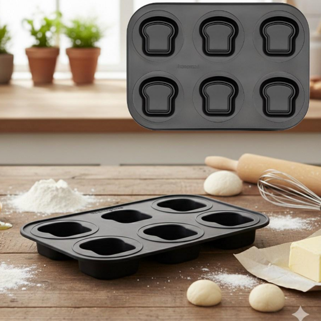 아노마드 식빵모양팬 베이킹틀 6구 블랙에디션 논스틱코팅, 1개