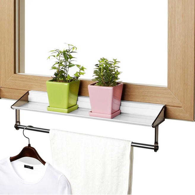 웰렉스 무타공 창틀선반행거 (가로 20CM ~ 100CM + 행거) 베란다 걸이 주방 정리 다육이 진열, 1개