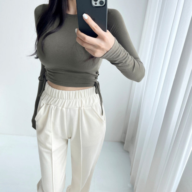 아일렛 옆트임 슬림 레이온 스판 긴팔 크롭 티 6컬러