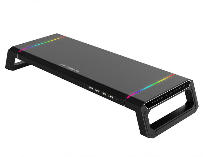 책상위 수납 정리함 RGB조명 USB 모니터받침대, 1개, 블랙 550x200x75mm