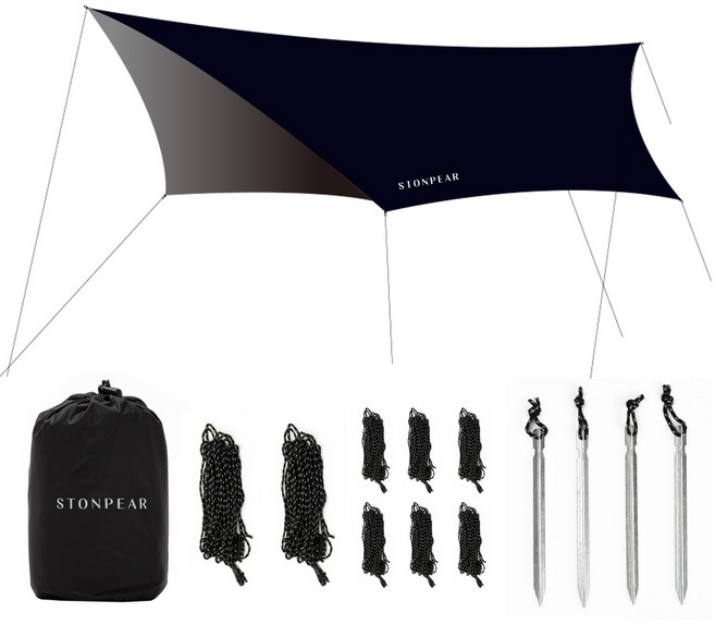 헥사타프 코팅 실 레인 타프 캠핑 그늘막 방수 쉘터, 블랙 ST340B