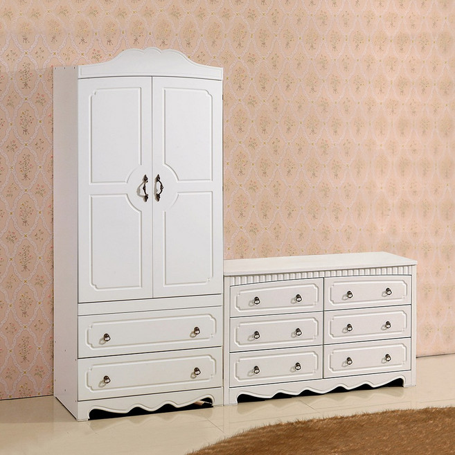 미자크 클래식 옷장+3단와이드서랍장 / 장농 이불장 서랍옷장 세트 드레스룸 틈새옷장 원룸 화이트 1600, 클래식 투서랍+3단와이드