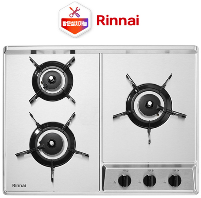 [전국설치가능] 린나이 3구 빌트인 가스레인지 가스쿡탑 560X430 건전지형, 설치요청(비용현장지불), LPG