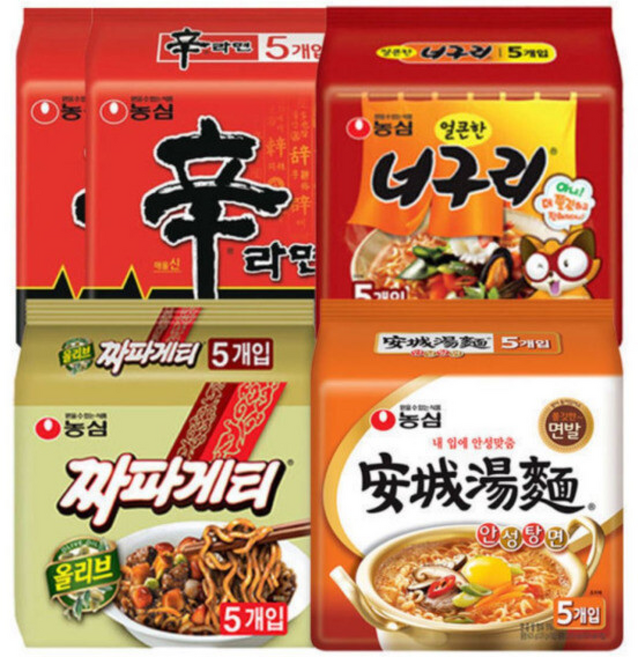 신라면 10입+안성탕면 5입+너구리 5입+짜파게티 5입 (총25입), 25개