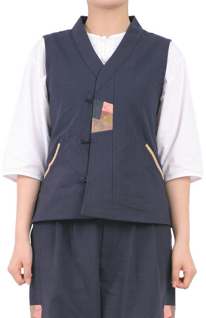 만덕몰 여름 여성 슬라브 배색 조각보 조끼 바지 세트 개량 생활한복 절복 법복