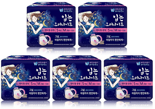 화이트센스 입는 오버나이트, 중형, 5매입, 5개