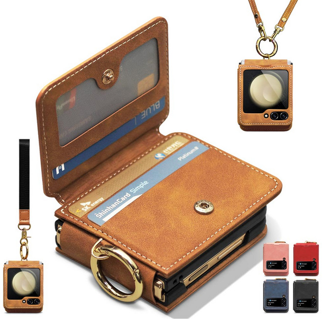 Z플립 7 6 5 4 3 손목 어깨 스트랩 핑거 링 카드3장 수납 힌지보호 지갑형 갤럭시 제트 플립 카드 수납 PU 가죽 폰케이스 휴대폰 정품 삼성 핸드폰 케이스 제이콥스타일