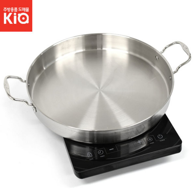 (올핀) 스텐 통삼중 전판 닭갈비팬 인덕션가능 대형 후라이팬 올스텐 업소용 40cm, 40호