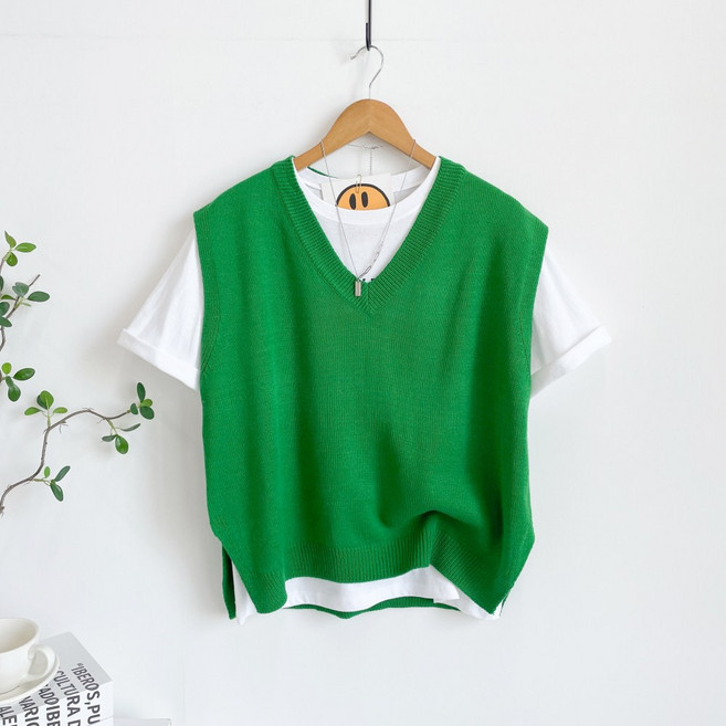 수니베 빅사이즈 여성의류 안나 v넥 니트 가을 브이넥 조끼 옆 트임 레이어드 빅사이즈 임산부 간절기 봄 가을 겨울 데일리 심플 모던 오피스룩 모임룩 하객룩