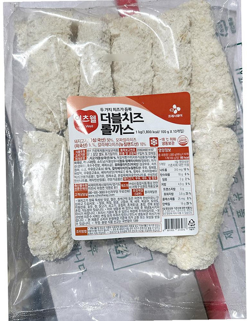 이츠웰 더블 치즈롤 까스 100g 10입 냉동 치즈 돈까스, 1개