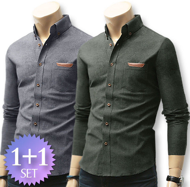 블루포스 남성 포노스 남방 1+1세트 포켓 포인트 남자 봄 가을 긴팔 셔츠