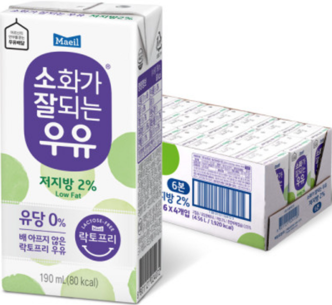 언제 어디서나 걱정 없이 마시는 락토프리 우유 저지방, 190ml, 24팩