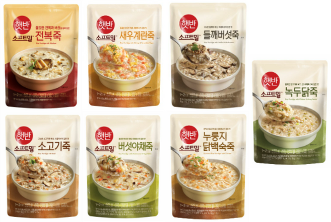 비비고 파우치 죽 (햇반 소프트밀) 7종 세트, 5세트, 420g