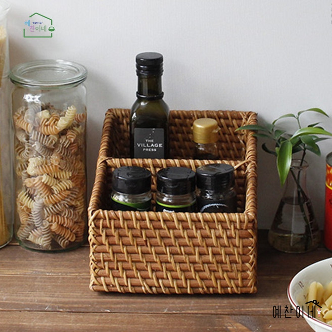 라탄 양념 바구니 식탁위 조미료 소스 정리대 양념통 수납함, 1개