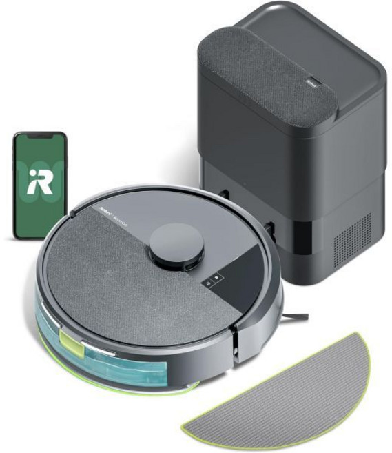 iRobot Roomba 105X 콤보 로봇 청소기(청소 및 물걸레질 겸용)는 자동 먼지통 비움 도크 최대 75일 기능 70배 강력한 흡입력 스마트 LiDAR 매핑 앱, Gray