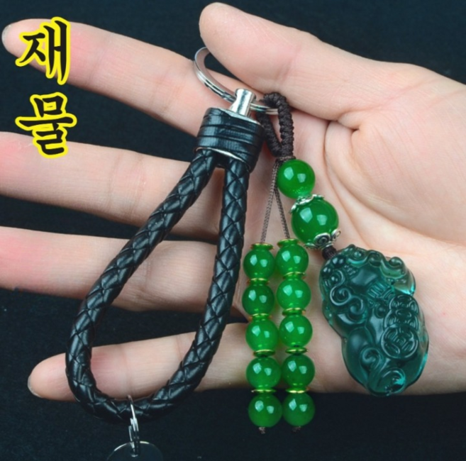 비휴 열쇠고리 재물운 금전운 소원성취 키홀더, 1개, 진초록