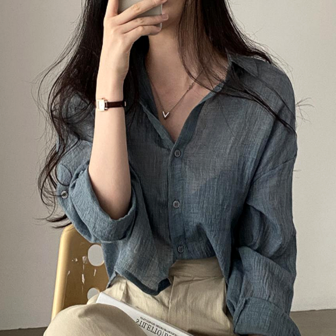 러빈클로젯 여성 시스루 블라우스 여름 루즈핏 셔츠 얇은 긴팔 데일리