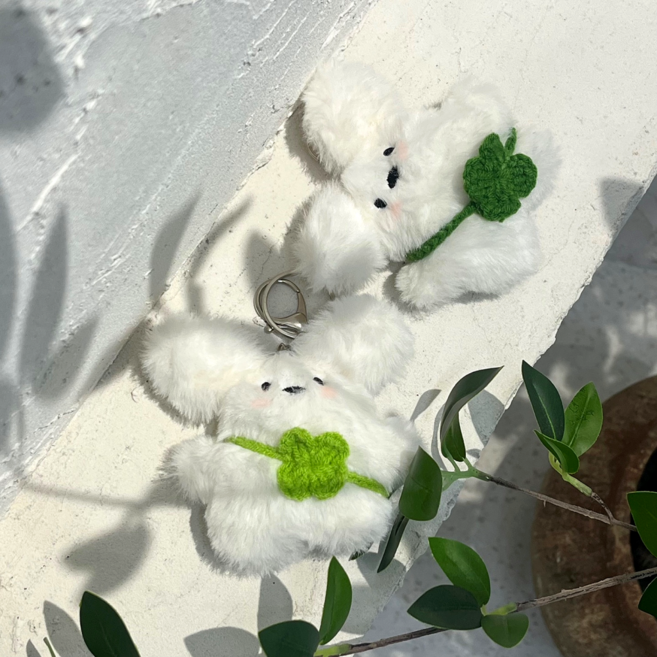 클로바스 네잎클로버 행운의 강아지 인형키링 키링 가방키링, 1개, 초록색