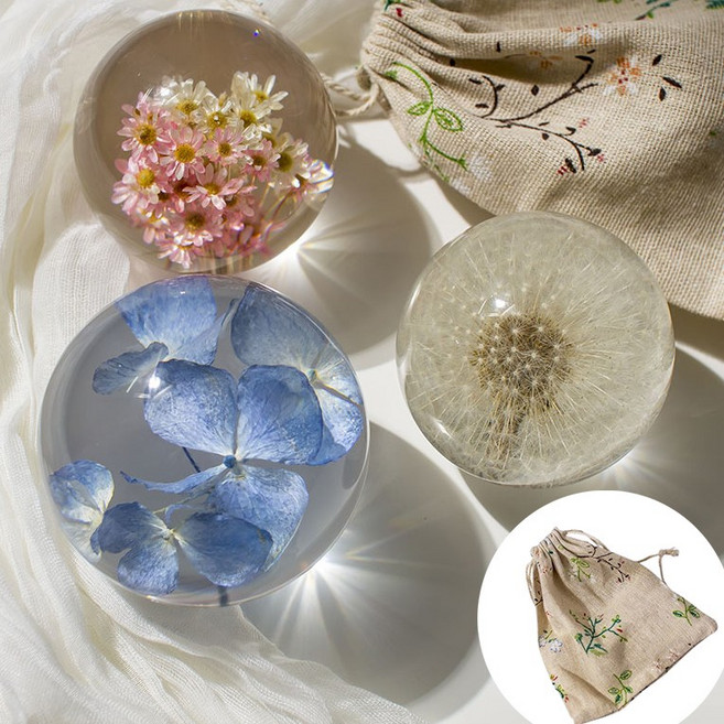 둔떼 민들레 꽃 문진 데이지 수국 투명 유리 오브제, 민들레_7cm