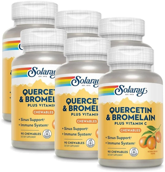 솔라레이 퀘르세틴 앤 브로멜라인 플러스 비타민C 츄어블 SOLARAY Quercetin with Bromelain, 6개, 90정 - 쿠팡