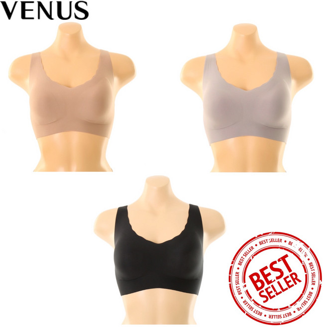 비너스 (인기상품 재입고!!) 깃털핏 물결라인 무봉제 노와이어 심리스 스포츠 브라 (VBRS921) 애플아울렛