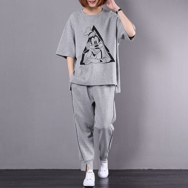 캐주얼 반팔 티셔츠 반팔티 + 반바지 트레이닝 상하의 여름옷 빅사이즈 루즈핏 투피스 오버핏 운동복 여성츄리닝세트 WAWAMIYA