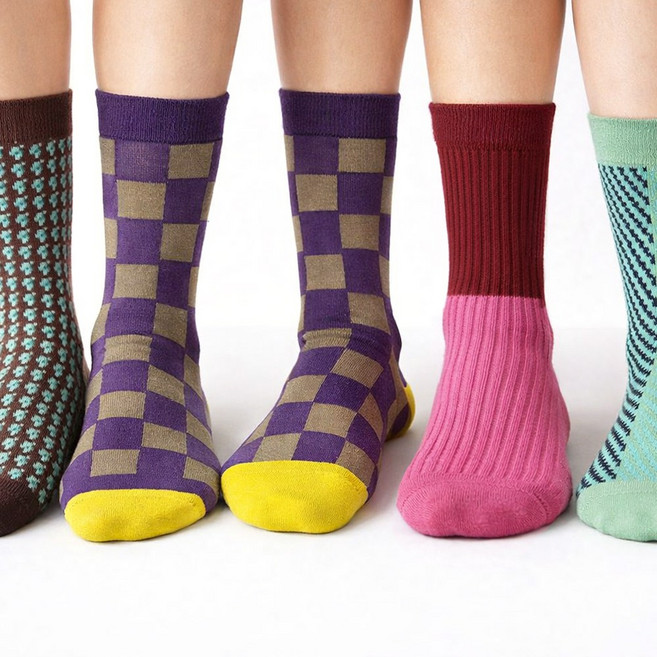 로앤하우스 여성 캐주얼 컬러 패션 양말 4켤레 중목