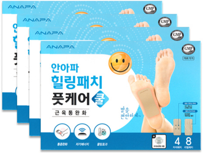 맑은누리 안아파 쿨 힐링패치 풋케어 600가우스 발바닥 자석패치 발패치, 4개