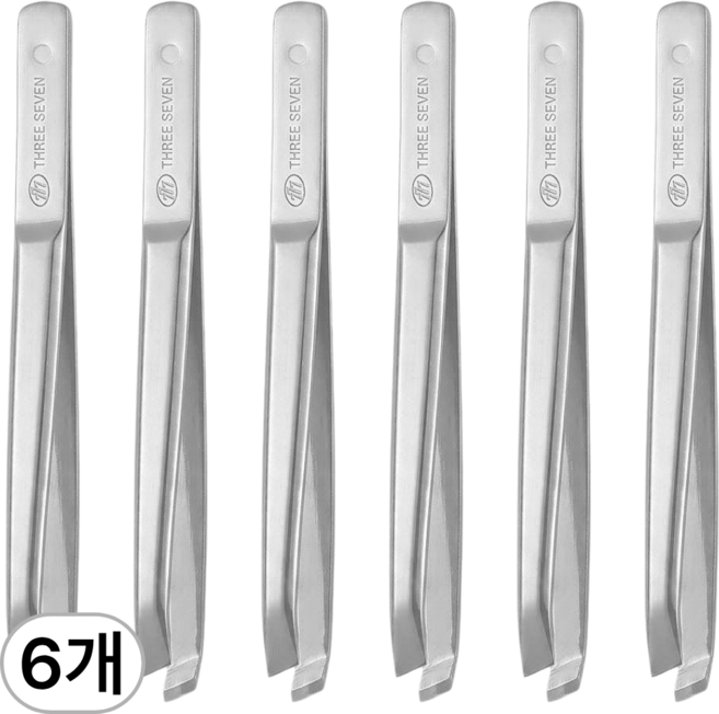 쓰리세븐 777 실버 쪽집게 T-533LC 새치 족집게 흰머리 뽑기 쪽집개 눈썹 정리 쪽집개 핀셋, 6개