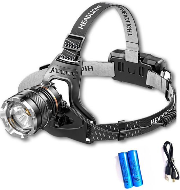 수팍 LED 충전식 헤드랜턴 C타입 2000배터리 2개 해루질 낚시 등산용, 1세트