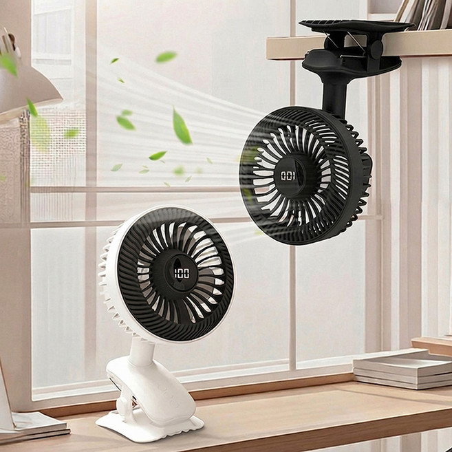 Veralool 탁상용 클립형 무선 미니 회전형 선풍기 침대 벽걸이 무드등 유모차 독서실 차량용 집게형 무소음 다용도 써큘레이터 선풍기, 화이트, W003