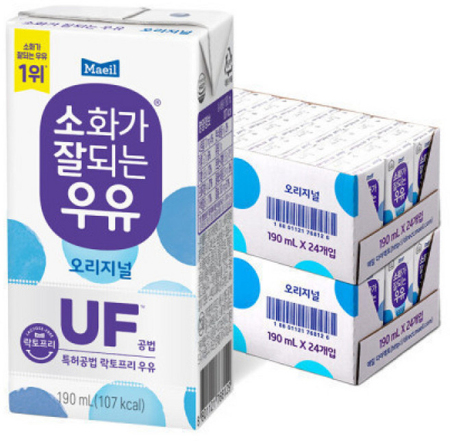 매일 소화가 잘되는 멸균우유 190ml 48팩, 48개