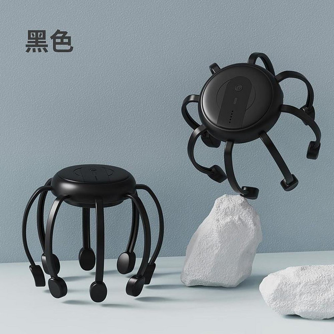 智慧八爪魚頭部按摩器, 黑色, 標準