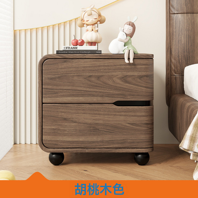 奶油風實木床頭櫃 輕奢設計感收納款, Y4實木+貓抓皮胡桃木色 左邊