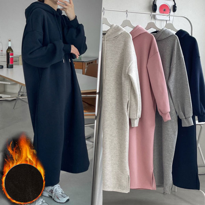 임산부 기모 오프닝 후드 원피스