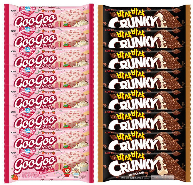 스친소 구구바 스트로베리&크림치즈 x8개+크런키바 x8개 막대아이스크림, 1세트, 1.28L