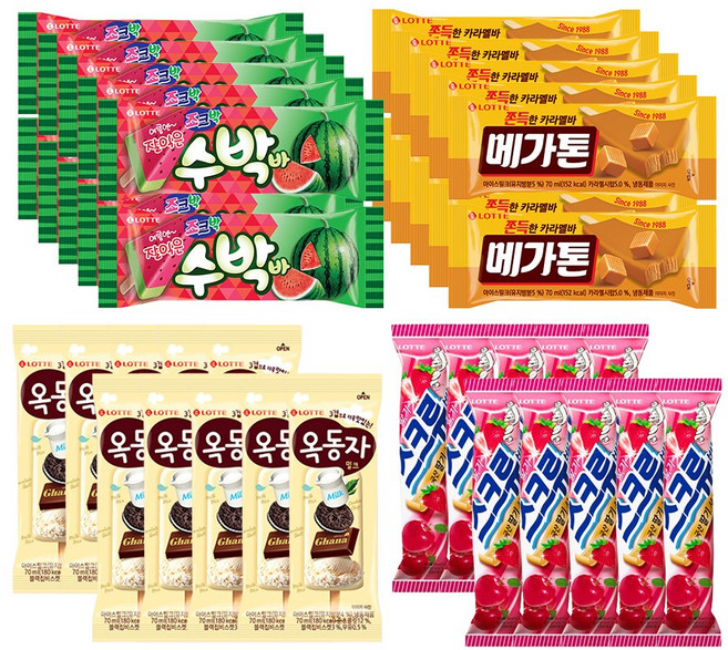 [롯데제과] 수박바/메가톤바/옥동자바/스크류바 각 10개씩 총40개, 1세트, 2.95L