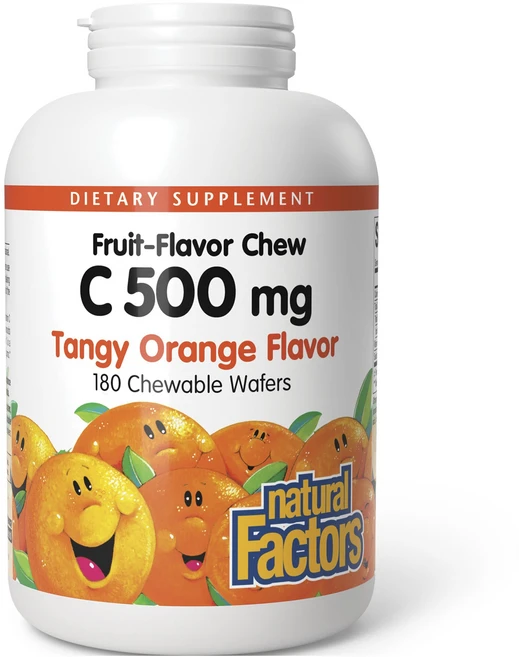 네추럴팩터스 프루트맛 츄 비타민 C 500mg 탠지 오렌지 츄어블 웨이퍼, 1개, 180정 - 쿠팡