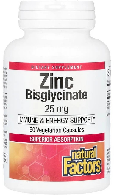 Natural Factors 아연 비스글리시네이트 25mg 베지 캡슐 60정 NFS-01692, 1개 - 쿠팡
