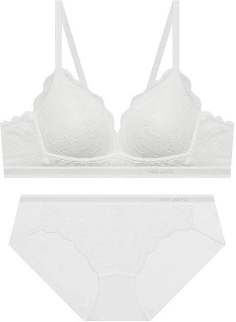 엘르이너웨어 소프트핏 노와이어 레이스 브라 팬티 세트 - 아이보리