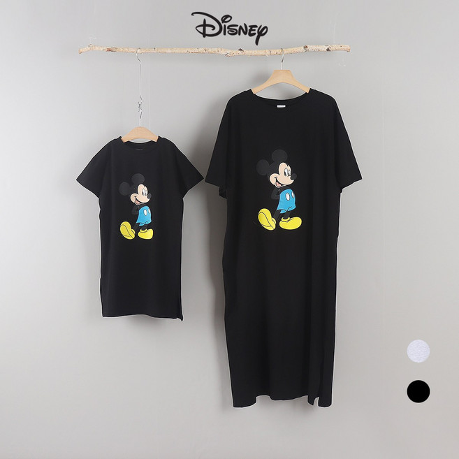 디즈니 여름 맘 커플 미키 롱트임 반팔 원피스