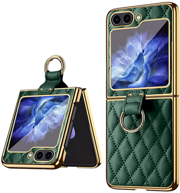 KDNC 갤럭시 Z플립3/4/5 골드라인 가죽 링케이스 액정보호