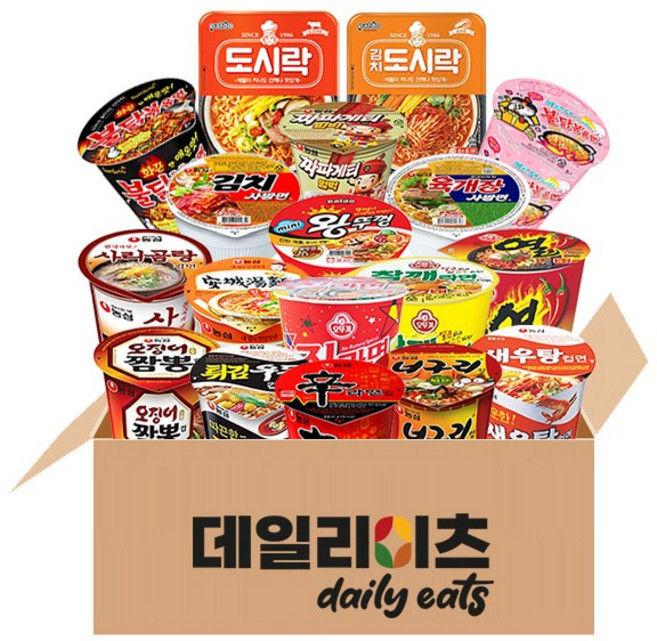 [데일리이츠] 소컵라면 18종 간식 세트 (육사발+김치사발+신+범벅+안성+너구리+오짬+튀김+새우+사리+ 진매+열+참깨+불닭+까르보+ 도시락+김치도시락+미니왕), 1개